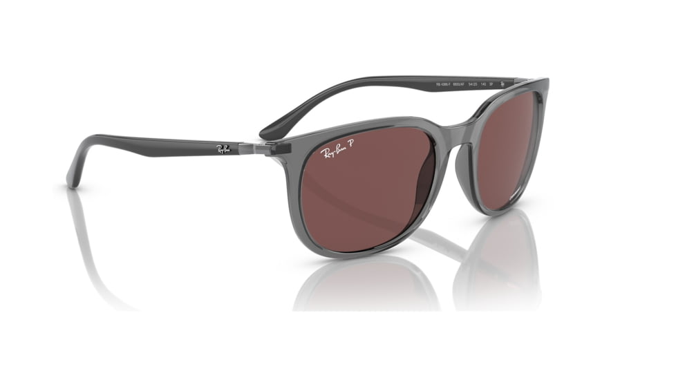 Ray-Ban RB4386F Sunglasses, Transparent Grey Frame, Polarized Dark Violet Lens, Asian Fit, 55, RB4386F-6650AF-55