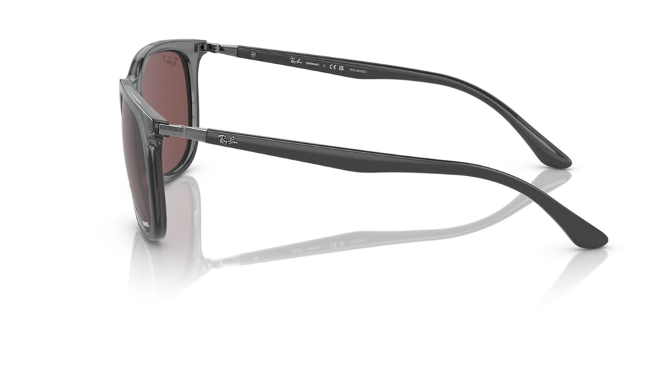 Ray-Ban RB4386F Sunglasses, Transparent Grey Frame, Polarized Dark Violet Lens, Asian Fit, 55, RB4386F-6650AF-55