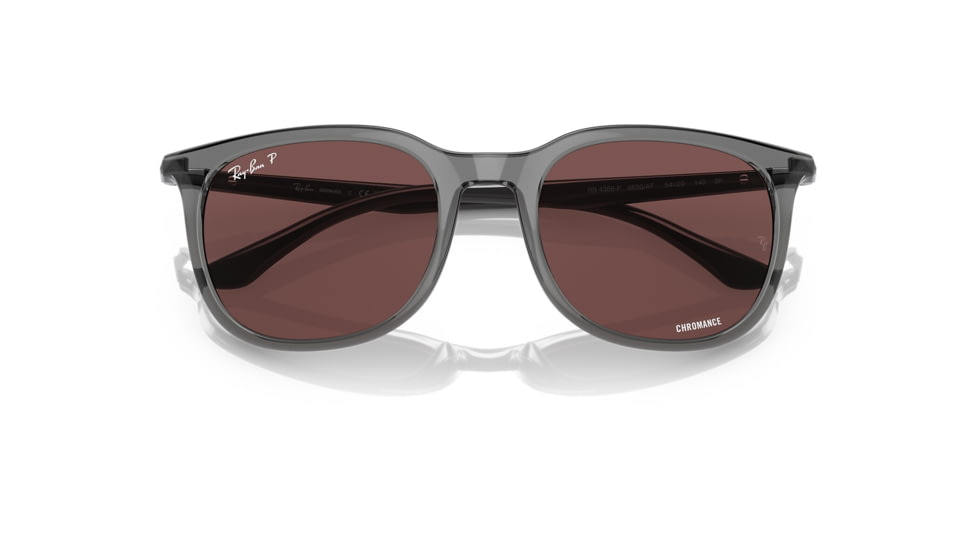 Ray-Ban RB4386F Sunglasses, Transparent Grey Frame, Polarized Dark Violet Lens, Asian Fit, 55, RB4386F-6650AF-55