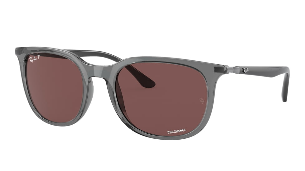 Ray-Ban RB4386F Sunglasses, Transparent Grey Frame, Polarized Dark Violet Lens, Asian Fit, 55, RB4386F-6650AF-55