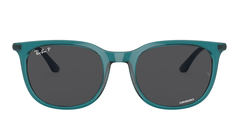 Ray-Ban RB4386F Sunglasses, Transparent Turquoise Frame, Polarized Dark Grey Lens, Asian Fit, 55, RB4386F-6651K8-55