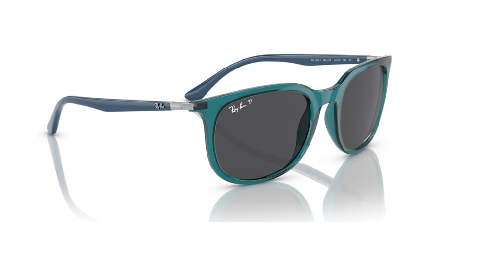 Ray-Ban RB4386F Sunglasses, Transparent Turquoise Frame, Polarized Dark Grey Lens, Asian Fit, 55, RB4386F-6651K8-55