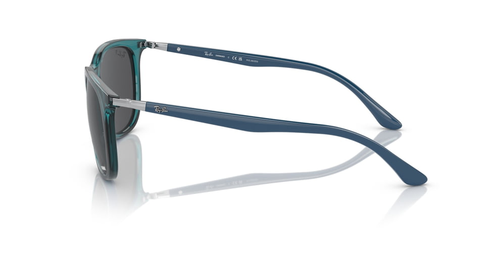 Ray-Ban RB4386F Sunglasses, Transparent Turquoise Frame, Polarized Dark Grey Lens, Asian Fit, 55, RB4386F-6651K8-55