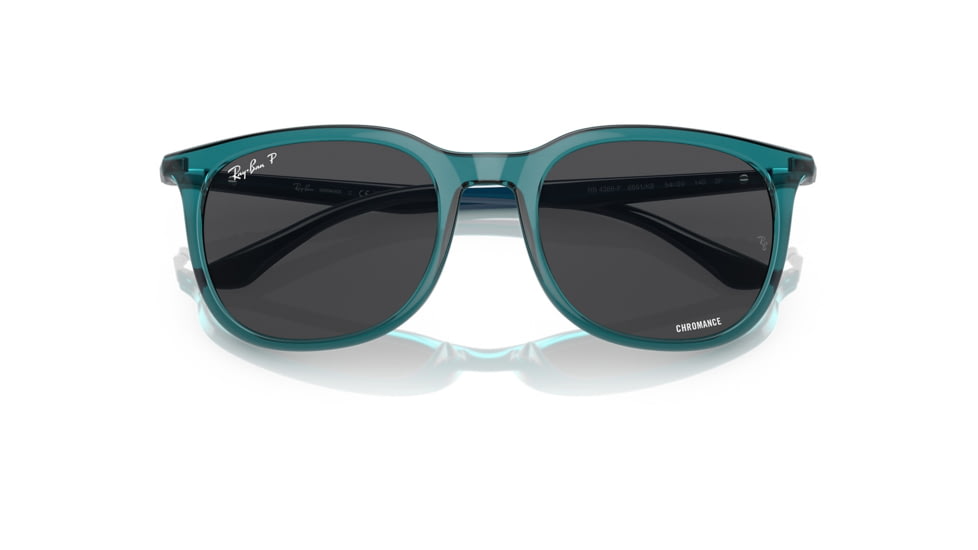 Ray-Ban RB4386F Sunglasses, Transparent Turquoise Frame, Polarized Dark Grey Lens, Asian Fit, 55, RB4386F-6651K8-55