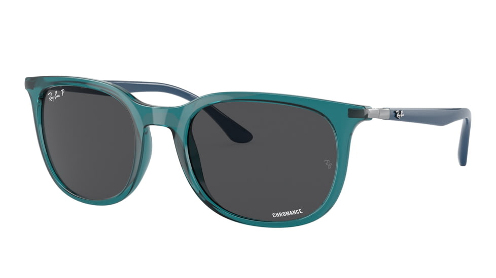 Ray-Ban RB4386F Sunglasses, Transparent Turquoise Frame, Polarized Dark Grey Lens, Asian Fit, 55, RB4386F-6651K8-55