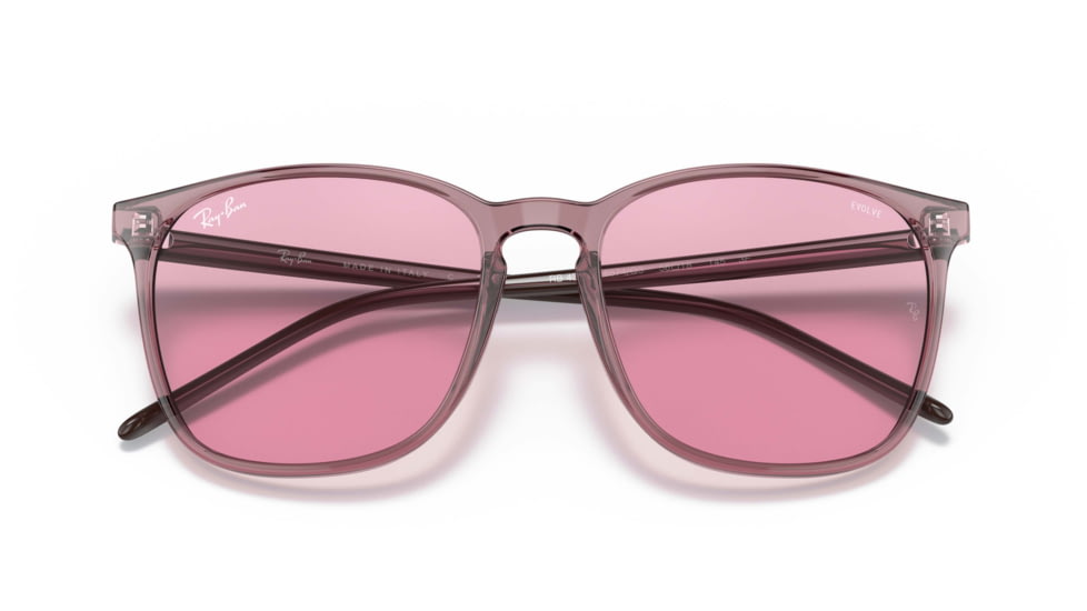 Ray-Ban RB4387 Sunglasses, Evolve Photo Pink to Blue Lenses, Transparent Violet, 56, RB4387-6574Q3-56