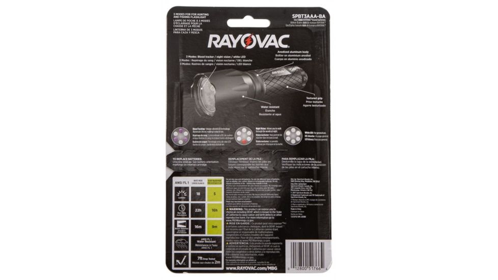 Rayovac SPBT3AAA Blood Tracker Sportsman Essentials White LED 18/5 Lumens AAA