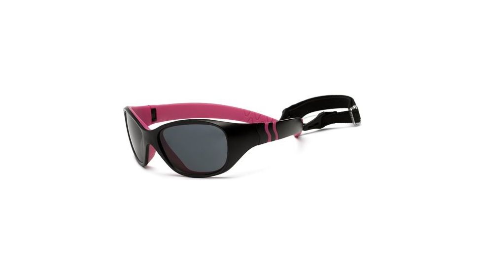Real Kids Shades Girl's Unbreakable Adventure Sunglasses, Black/Cherry Pink Frame with Polarized Smoke Lens, Kid 4ADVBKCPP2