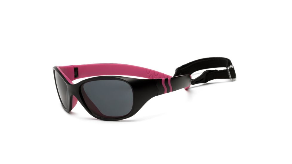 Real Kids Shades Girl's Unbreakable Adventure Sunglasses, Black/Cherry Pink Frame with Polarized Smoke Lens, Youth 7ADVBKCPP2