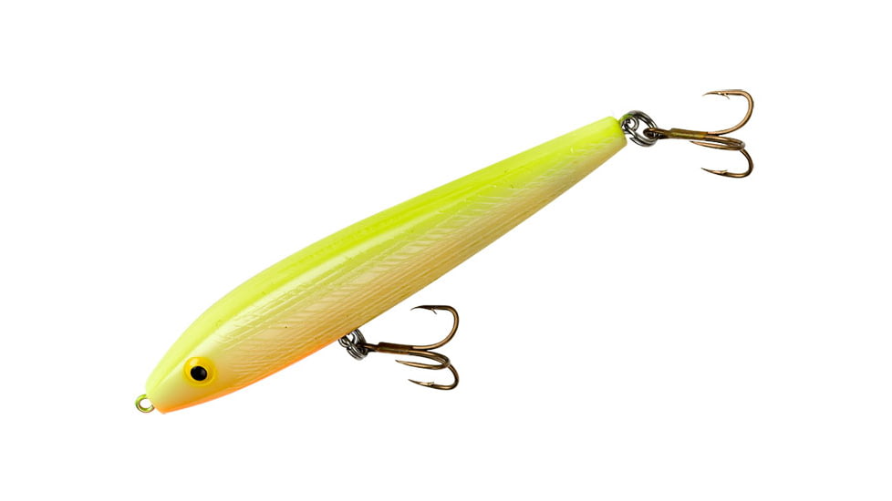 Rebel Lures Rebel Jumpin Minnow Topwater Bait, 3 1/2in, 3/8 oz, Floating, Bone/Chartreuse Back Orange Belly, T1000CB