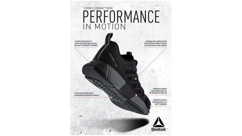 Reebok Fusion Flexweave Athletic Work Shoe W/ Composite Toe - Black/gray - RB4310-W-030