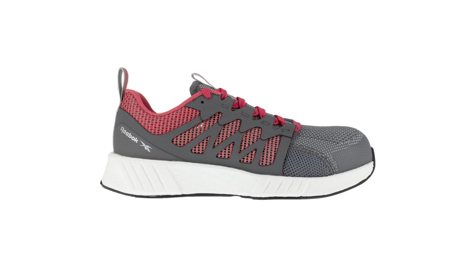 Reebok Fusion Flexweave Athletic Work Shoe - Womens, Medium, Grey/Red, 8.5, 690774487338