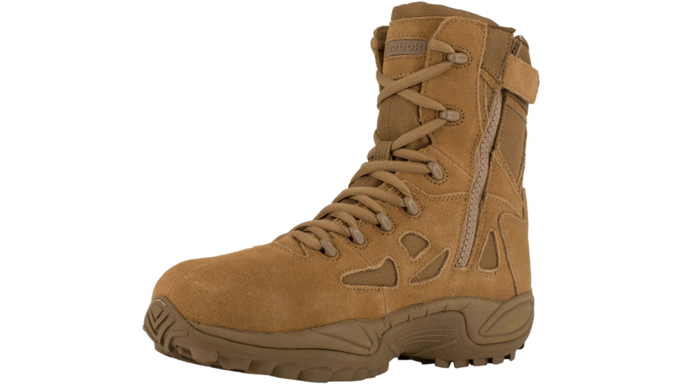 Reebok Womens Rapid Response RB Stealth 8in Boots w/Side Zipper, Coyote, 6.5, RB885-COYOTE-6.5-Womens-W