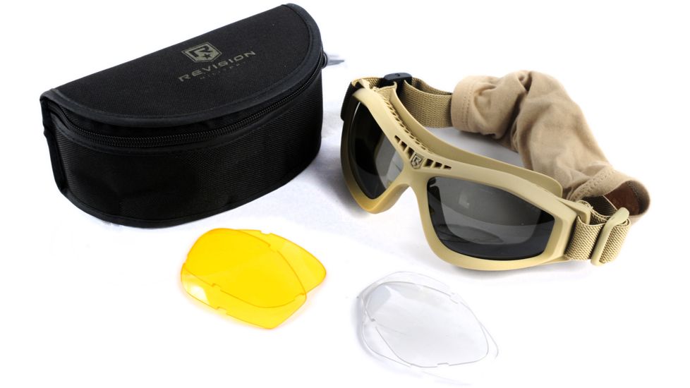 Revision Bullet Ant Tactical Goggles, Tan, Deluxe Kit - Clear, Solar, Yellow Lenses