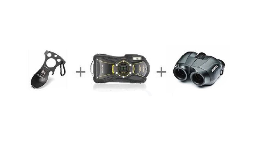 Ricoh Adventure Kit with the WG-20 digital camera, Pentax Jupiter III, Binocular and the CRKT EatN Tool KB88031