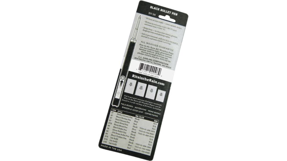 Rite in the Rain ALL-WEATHER BULLET PEN (BLACK-MATTE), Black, 3 3/4 96