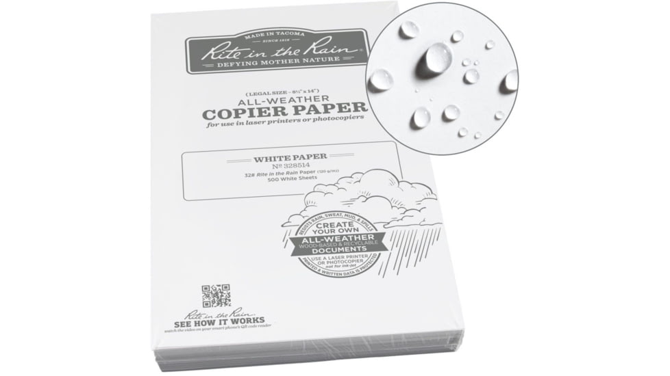 Rite in the Rain Copier Paper, 32# Ledger, 8.5x14, 500 Sheets, White, 328514