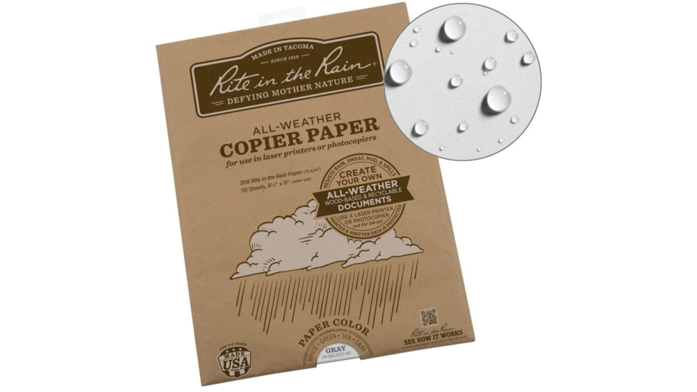 Rite in the Rain Copier Paper, 8.5x11, 50 Sheets, Grey, 8511GY-50