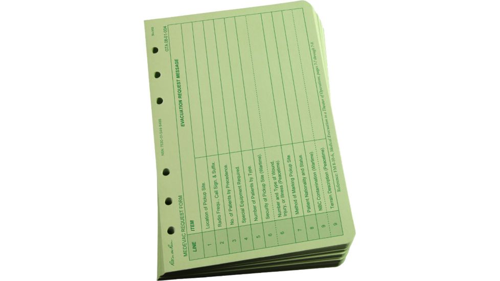 Rite in the Rain LOOSE LEAF - GREEN - 9 LINE MEDEVAC, Green, 4 5/8 x 7 952