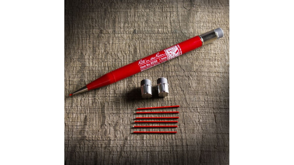 Rite in the Rain Mechanical Pencil,5.75in,Red,1.1mm Red Lead w/7 Leads and 2 Extra Erasers RD99