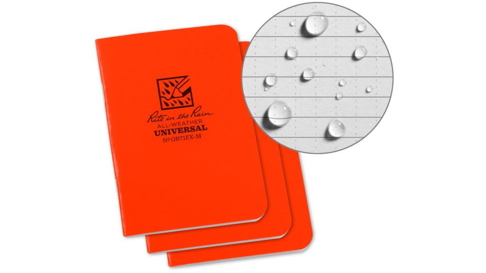 Rite in the Rain Stapled Mini Notebook,  Universal, 3 Pack, Orange, OR71FX-M