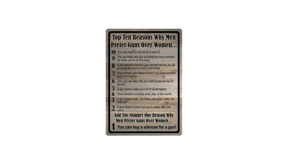 River's Edge 10 Reasons For Gun Over Woman TinSign 16 1559