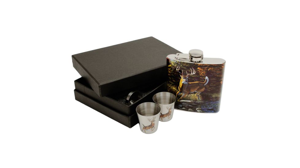 River's Edge Flask w/ Two Shot Glasses Gift Set, Deer, 6 oz. Flask 184024