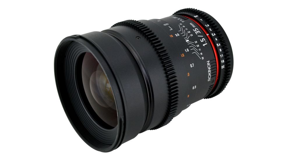 Rokinon 35mm T1.5 Cine Wide Angle Camera Lens for Canon EF Mount, Black CV35-C