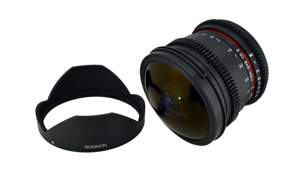 Rokinon 8mm T3.8 Cine HD Fisheye Camera Lens w/Removable Hood for Canon EF Mount, Black RKHD8MV-C