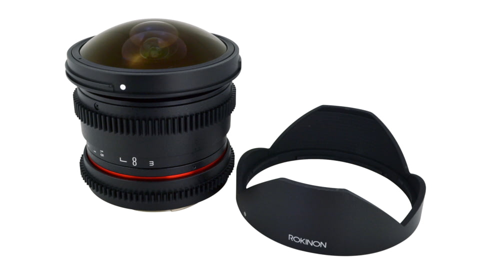 Rokinon 8mm T3.8 Cine HD Fisheye Camera Lens w/Removable Hood for Canon EF Mount, Black RKHD8MV-C