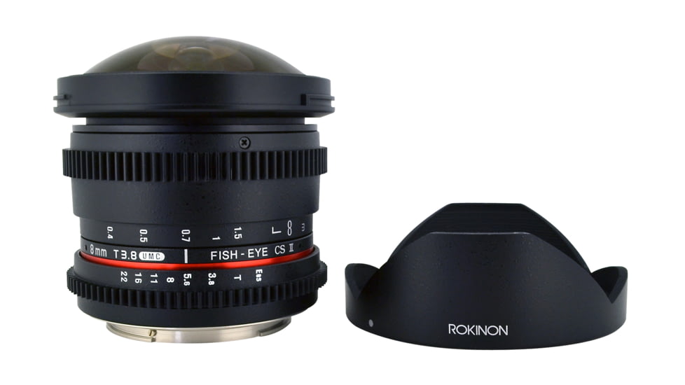 Rokinon 8mm T3.8 Cine HD Fisheye Camera Lens w/Removable Hood for Canon EF Mount, Black RKHD8MV-C