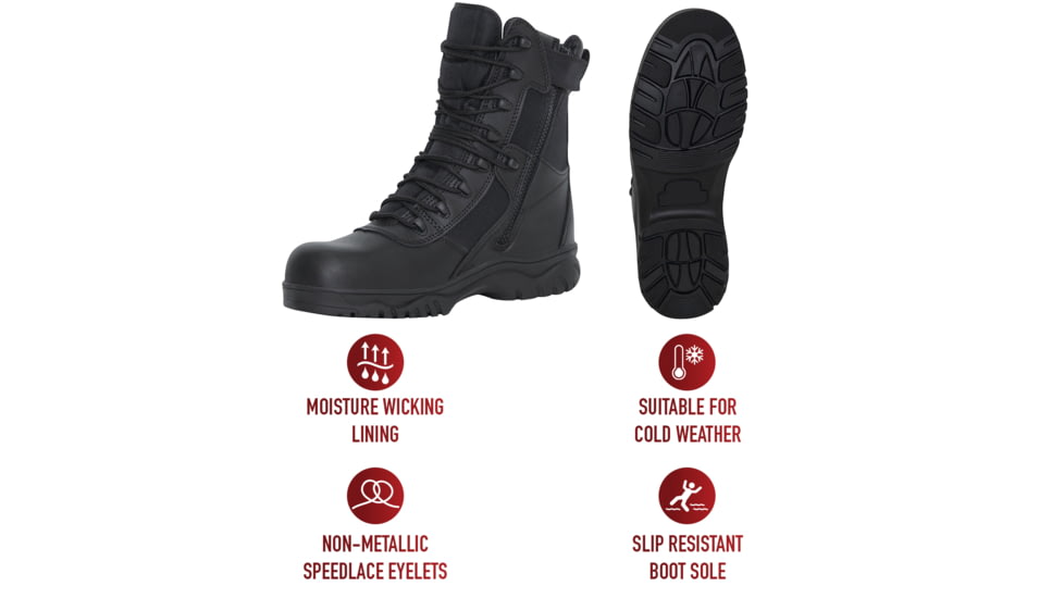 Rothco Forced Entry Tactical Boot With Side Zipper &amp; Composite Toe, 11.5, 21779