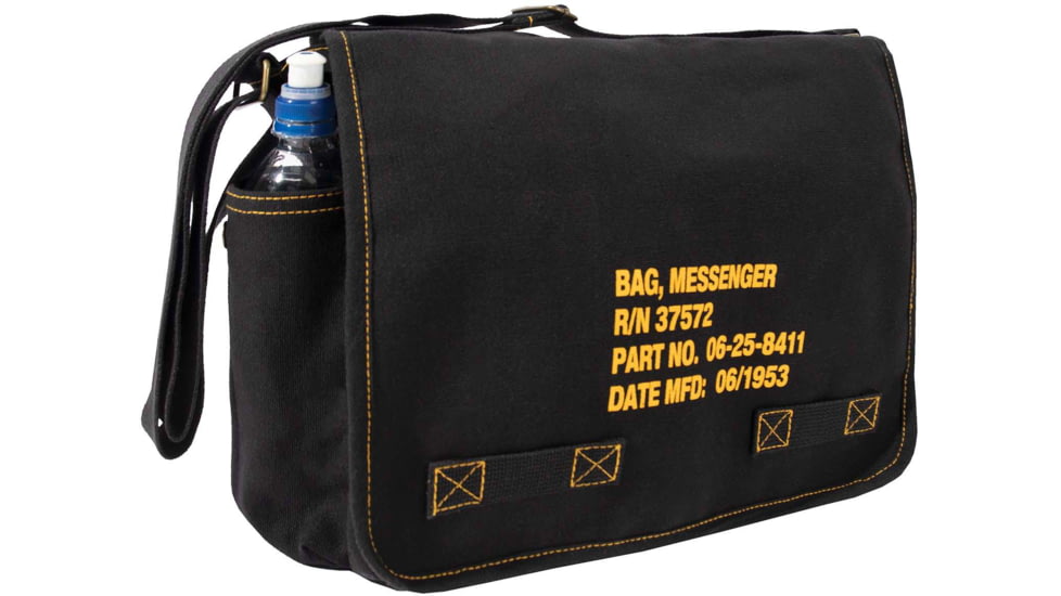 Rothco Heavyweight Canvas Classic Messenger Bag With Military Stencil, Black, 91181-Black
