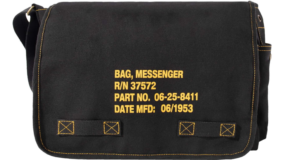 Rothco Heavyweight Canvas Classic Messenger Bag w/ Military Stencil, Black, 91181-Black