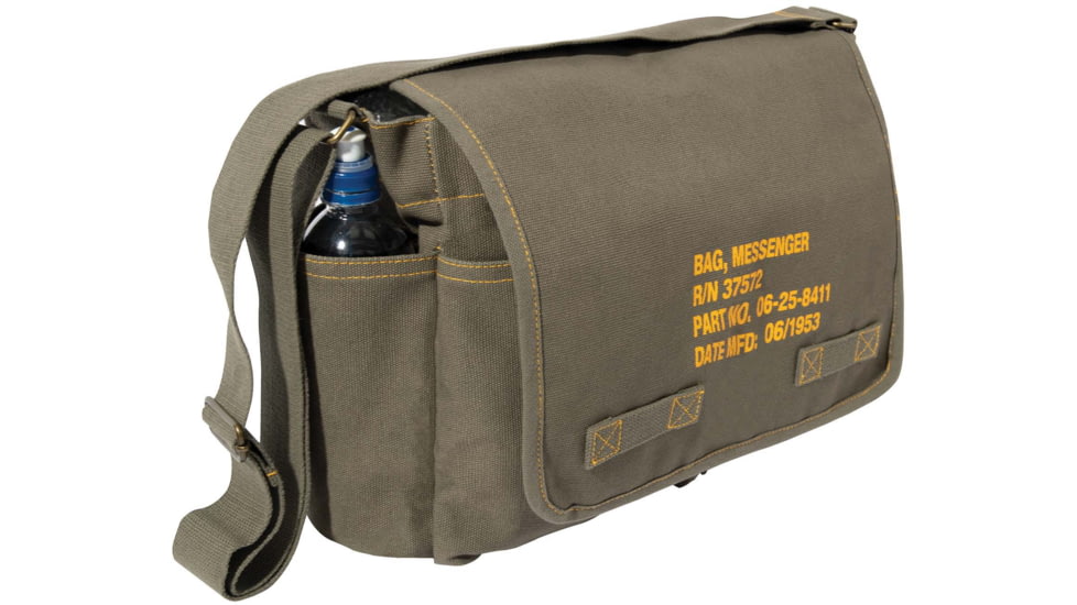 Rothco Heavyweight Canvas Classic Messenger Bag With Military Stencil, Olive Drab, 91182-OliveDrab