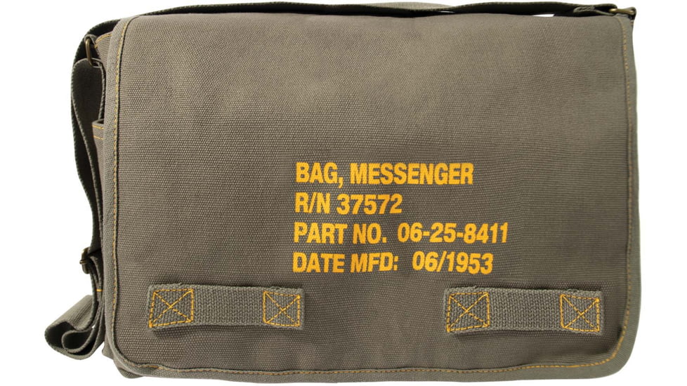 Rothco Heavyweight Canvas Classic Messenger Bag With Military Stencil, Olive Drab, 91182-OliveDrab