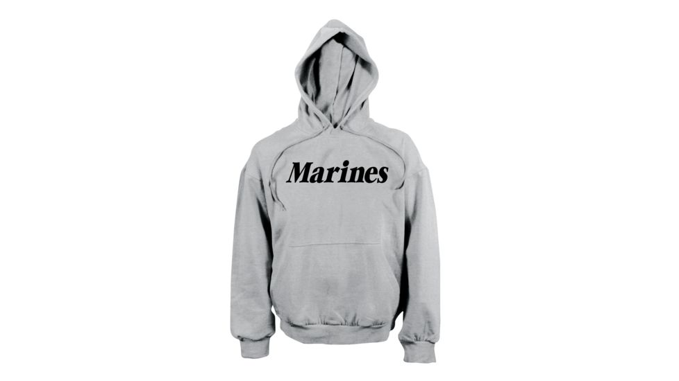 Rothco Marines Pullover Hooded Sweatshirt, Grey, L, 9186-Grey-L