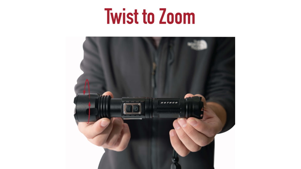 Rothco Rechargeable LED Tactical Task Light w/ Zoom, 18650 Lithium-Ion, White/Red, 2000 Lumens, Black, 68550