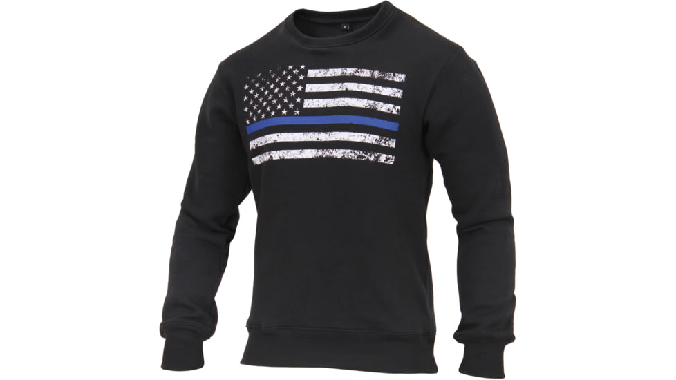 Rothco Thin Blue Line Flag Crew Neck Sweatshirt, Mens, Black, 3XL, 2846