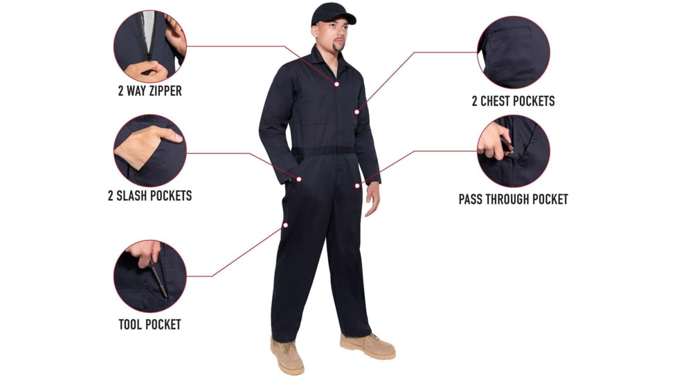 Rothco Workwear Coverall, Midnight Navy Blue, Small, 10481-MidnightNavyBlue-S