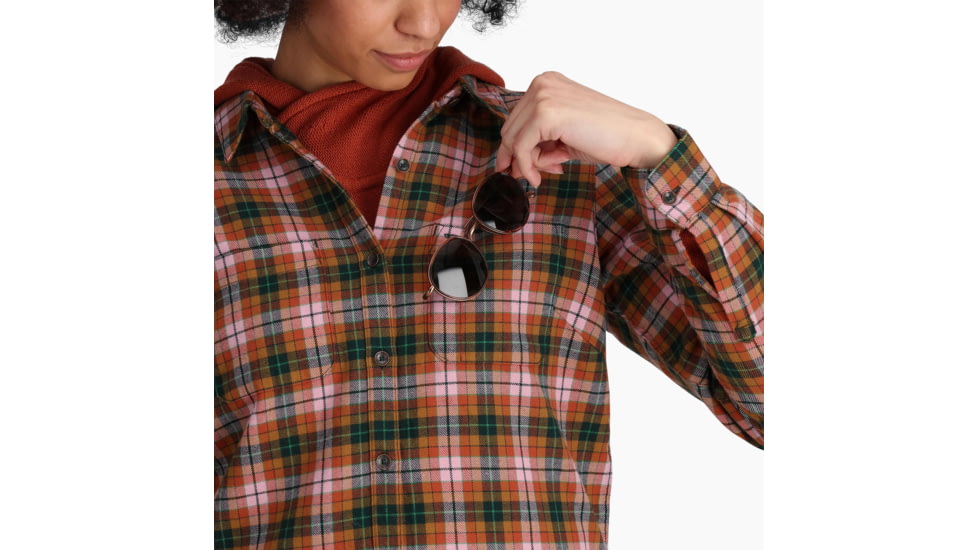 Royal Robbins Lieback Organic Cotton Flannel Long Sleeve - Womens, Baked Clay Wildwood Pld, Extra Small, Y621012215XS