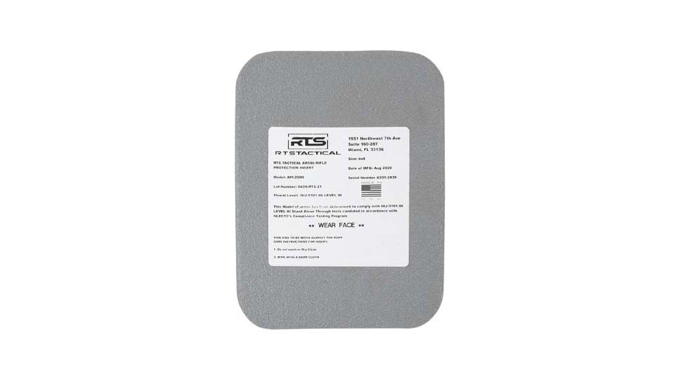 RTS Tactical AR500 NIJ 0101.06 Level III Side Plate Insert, 6X8, Base Coat, Grey, RTS-42400-4