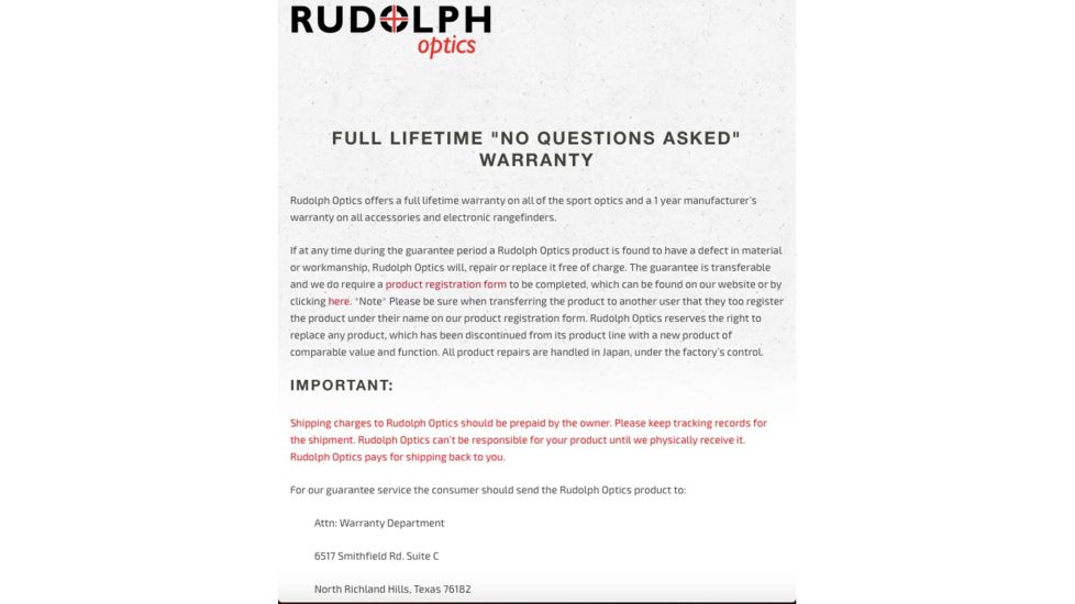 Rudolph Optics Warranty