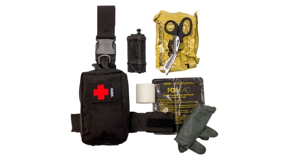 S.O.Tech Speed Clip IFAK, Thigh, Belt, Vest, Filled, LAPD Approved, Black BIFAK-TBVS-KIT-BLCK
