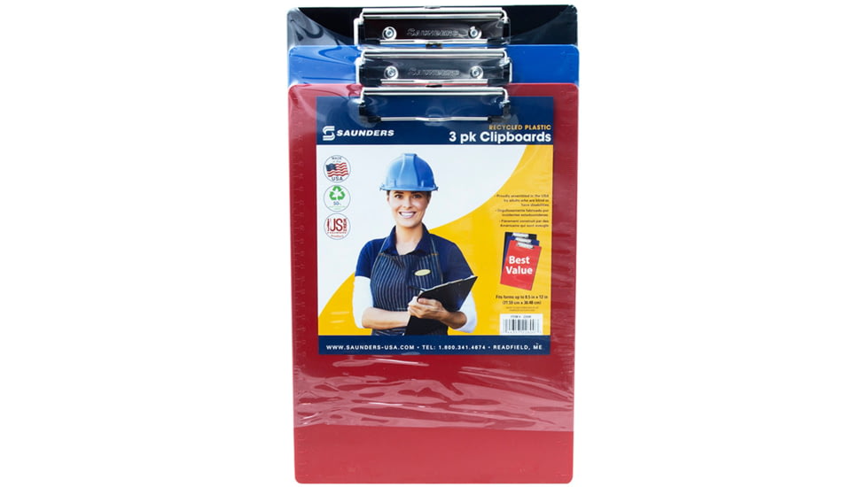 Saunders Recycled Plastic Clipboards - Letter/a4 Size - 3 Pack Assorted Colors - 22601