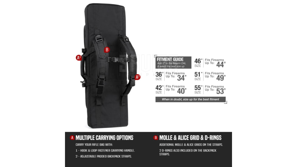 Savior Equipment American Classic Double Rifle Case, 55in, Black, RB-5512DG-V1-BK