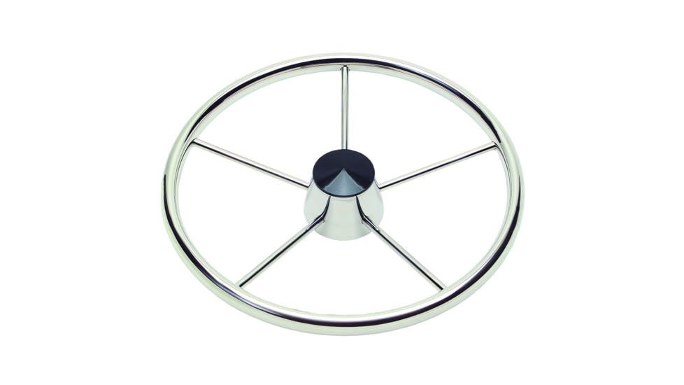 Schmitt &amp; Ongaro Marine 170 13.5&quot; Stainless 5-Spoke Destroyer Wheel w/ Black Cap and Standard Rim - Fits 3/4&quot; Tapered Shaft Helm 44214