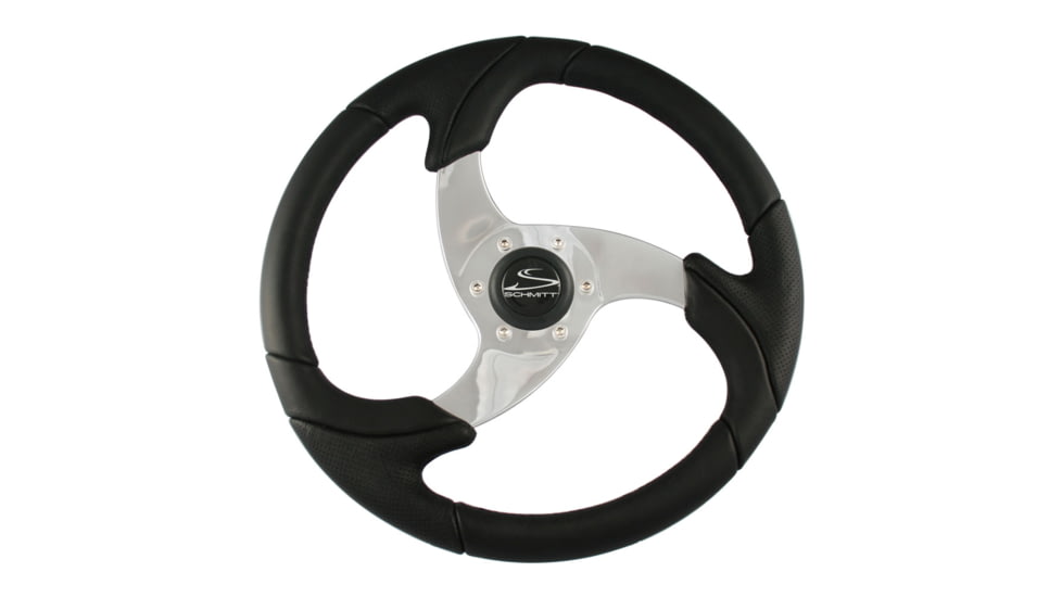 Schmitt &amp; Ongaro Marine Folletto 14.2&quot; Black Poly Steering Wheel w/ Polished Spokes and Black Cap - Fits 3/4&quot; Tapered Shaft Helm 44212