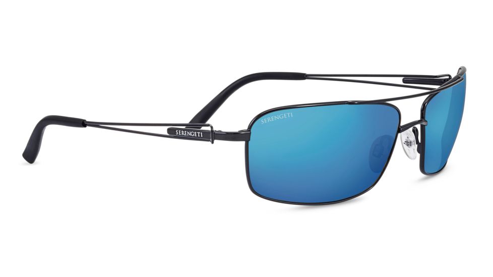 Serengeti Dante Sunglasses,Black Pearl Frame,Polarized 555nm Blue Rectangle Lens 8458