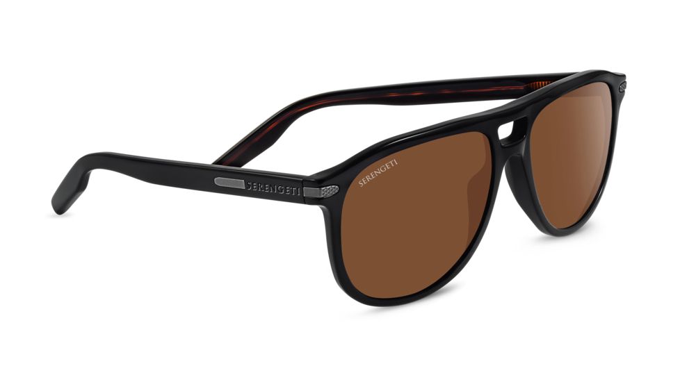 Serengeti Giacomo Sunglasses,Shiny Black/Dark Tortoise Frame,Polarized Drivers Round Lens 8471
